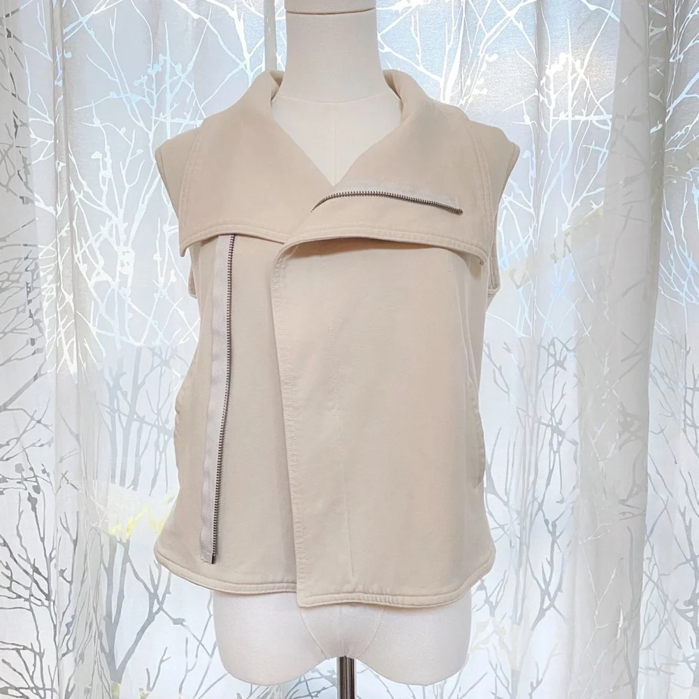 JARBO BEIGE TAN CREAM PIMA COTTON SIDE ZIP UP VEST - Picture 3 of 9